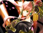  cherry_blossoms green_eyes headphones japanese_clothes jun_can kimono long_hair megurine_luka pink_hair sword vocaloid weapon 