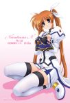  breast_hold breasts brown_hair covering covering_breasts kamogawa_tanuki long_hair lyrical_nanoha mahou_shoujo_lyrical_nanoha mahou_shoujo_lyrical_nanoha_strikers open_mouth takamachi_nanoha thigh-highs twintails very_long_hair violet_eyes 