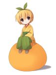  blonde_hair brown_eyes food fruit hairband hakama japanese_clothes leaf mandarin_orange mittan short_hair tangerines yuuya_(musaishoku) 