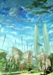  2boys building city cloak flying highres landscape multiple_boys oropi ruins scenery sitting surreal tombstone whale 