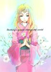  absurdres blonde_hair earrings flower highres japanese_clothes jewelry kimono macross macross_frontier mooche sheryl_nome 