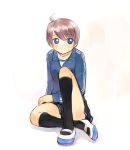  1girl ahoge black_legwear footwear gym_uniform ikeda_jun_(mizutamari) jacket kneehighs mary_janes shoes short_hair sitting socks solo uwabaki 