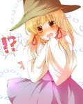  !? 1girl blonde_hair blush female hat moriya_suwako nervous orange_eyes sleeves_past_wrists solo surprised touhou wide_sleeves yatomi 