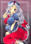  1girl blue_eyes blush breasts drugs female large_breasts one_eye_closed pill shie shie_(m417) silver_hair solo touhou traditional_media wink yagokoro_eirin 