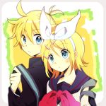  1boy 1girl bad_id brother_and_sister casual hino_(moca) kagamine_len kagamine_rin school_uniform siblings twins vocaloid wst_11 