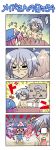  1boy 1girl 4koma closed_eyes colonel_aki comic danmaku glasses goshoguruma morichika_rinnosuke nyoro~n pink_hair red_eyes saigyouji_yuyuko saigyouji_yuyuko&#039;s_fan_design silent_comic tears touhou trembling 