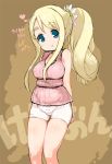  1girl bare_legs blonde_hair blue_eyes breasts k-on! kotobuki_tsumugi ponytail randou shorts sleeveless solo 