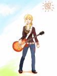  blonde_hair denim guitar hidamari_sketch highres instrument jeans miyako pants 
