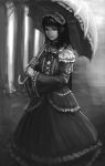  1girl bad_id dress female highres lieqi_hun lolita_fashion monochrome original solo umbrella victorian 