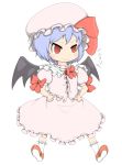  blue_hair bow fang hat highres magic_tambourin red_eyes remilia_scarlet short_hair touhou wings 