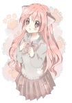  bad_id blush fang itsuka long_hair pink_hair ribbon school_uniform skirt 