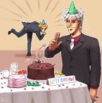  akagi_shigeru birthday cake crossover emlan food hat one_outs party party_hat pastry seiyuu_connection surreal tokuchi_toua 