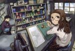  brown_hair eating glasses highres red_eyes yoshitoshi_abe 