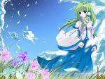 green_hair kochiya_sanae long_hair long_skirt skirt sky touhou wind yuzuhara902