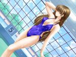  closed_eyes dutch_angle game_cg horohoro_(game) long_hair mame_sensha one-piece one-piece_swimsuit pool poolside swimsuit wet 