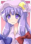  absurdres bad_id breasts cleavage crescent hair_ribbon hat highres long_hair naze patchouli_knowledge purple_eyes purple_hair ribbon solo touhou violet_eyes 