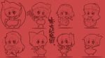  chibi cirno crazy_developers daiyousei fighting_stance flandre_scarlet hair_ribbon hat hong_meiling izayoi_sakuya knife monochrome patchouli_knowledge red red_background remilia_scarlet ribbon rumia touhou translated translation_request wings 