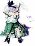  blue_eyes konpaku_youmu kuruwa_(artist) leg_hug mary_janes shoes short_hair silver_hair sitting skirt socks solo sword teoshiguruma touhou weapon 