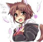  artist_request bell blush bob_cut brown_eyes brown_hair cat_ears cat_tail cat_teaser feathers jacket little_busters! little_busters!! naoe_riki open_mouth ribbon school_uniform shirt short_hair sketch tail translation_request trap 