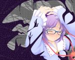  bespectacled blue-framed_glasses blush breast_grab breasts glasses hairband ichiju komeiji_satori ogami_kazuki purple_hair touhou 