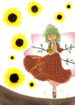  ara_ta ascot bad_id closed_eyes flower green_hair kazami_yuuka long_skirt necktie open_mouth plaid plaid_skirt plaid_vest short_hair skirt skirt_set smile touhou wind 