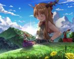  flat_chest giantess hakurei_reimu highres himegami_shino horn horns hoshiguma_yugi hoshiguma_yuugi ibuki_suika landscape nature sakazuki shino_himegami tokiko_(touhou) touhou wallpaper 