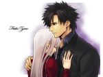  emiya_kiritsugu fate/stay_night fate/zero fate_(series) hug irisviel_von_einzbern long_hair necktie type-moon zanshi 