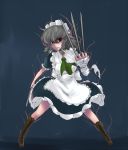  angry arm_wrap aura boots hairband izayoi_sakuya knife maid ooike_teru red_eyes ribbon short_hair silver_hair solo touhou 