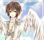  angel_wings bad_id black_hair cloud clouds code_geass flower formal karu lelouch_lamperouge purple_eyes sky violet_eyes wings yuzuki_karu 
