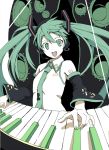  aqua_hair bad_id detached_sleeves flat_chest hatsune_miku headphones hyakuen_raitaa instrument keyboard keyboard_(instrument) long_hair microphone necktie piano_keys synthesizer twintails very_long_hair vocaloid 