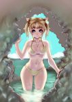  bikini blonde_hair blue_eyes cave imamushi jewelry necklace short_hair swimsuit twintails wading water wide_hips 