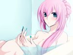  bad_id bath breasts cleavage hair_up large_breasts long_hair megurine_luka nail_polish painted_nails pink_hair soudou vocaloid wet 