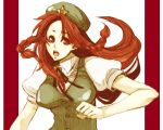  beret bow braid breasts hat hong_meiling lan._(pixiv) large_breasts long_hair red_eyes red_hair redhead ribbon solo touhou twin_braids 