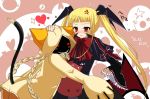  blazblue blonde_hair blush cat_ears gii gothic_lolita heart hug lolita_fashion rachel_alucard ribbon shii_(pixiv) taokaka 