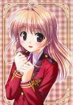  bekkankou blush brown_hair fortune_arterial highres plaid purple_eyes school_uniform smile solo yuuki_haruna 