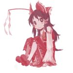  blush bow brown_eyes brown_hair detached_sleeves gohei hakurei_reimu japanese_clothes long_hair miko sitting touhou tugeneko 