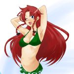  bikini blue_eyes braid breasts hong_meiling long_hair ooike_teru red_hair redhead ribbon swimsuit touhou twin_braids wink 