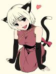  1girl animal_ears bad_id breasts cat_ears cat_tail china_dress chinese_clothes dress elbow_gloves fingerless_gloves gloves kneeling nyamota_(noraneko_koubou) ribbon short_hair solo tail tail_ribbon thigh-highs 