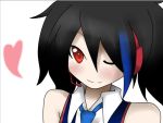  1girl black_hair blue_necktie headset heart necktie onaneko one_eye_closed red_eyes short_hair solo utau vocaloid wink yokune_ruko 