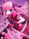  absurdres green_eyes hair_ribbon halberd highres petals pink_hair polearm ribbon tinker_bell twintails weapon 