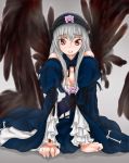  00s 1girl bad_id breasts brown_eyes dress frills hairband rozen_maiden scharfschutze silver_hair small_breasts solo suigintou wings 