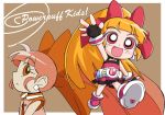  2girls akazutsumi_momoko bow chibi hyper_blossom long_hair multiple_girls orange_hair powerpuff_girls powerpuff_girls_z waving 
