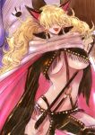  1girl animal_ears blonde_hair breasts candle cape cloak earrings female fringe hair_over_eyes huge_breasts impel_down jewelry kito_(coyo) lipstick long_hair makeup minokoala one_piece revealing_clothes sadi-chan solo under_boob whip 