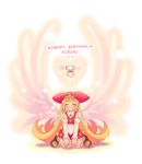  1girl blonde_hair character_name closed_eyes flipped_hair happy_birthday hat ledgem_(marl_kingdom) little_princess long_hair marl_kingdom nippon_ichi princess_kururu puppet_princess_(marl_kingdom) rhapsody shoes smile solo tsuyuka_(sunny_spot) wings 