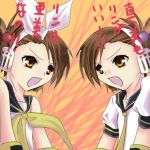  2girls cosplay futami_ami futami_mami idolmaster kagamine_rin lowres multiple_girls seiyuu_connection shimoda_asami vocaloid 