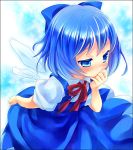  blue_eyes blue_hair blush cirno female ribbon short_hair the_embodiment_of_scarlet_devil touhou wings 