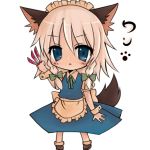  1girl animal_ears between_fingers blue_eyes blush chibi dog_ears dog_tail female hairband inu_sakuya izayoi_sakuya kaminari_mai kemonomimi_mode knife maid ribbon short_hair silver_hair solo tail throwing_knife touhou weapon 