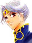  1boy 90s circlet dilandau_albatou male_focus portrait red_eyes sasa_no_manami short_hair silver_hair solo tenkuu_no_escaflowne upper_body 