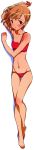  1girl absurdres barefoot bikini blush brown_hair dakimakura highres iizuka_haruko long_image lying red_eyes sakurano_otoha scan short_hair sky_girls solo swimsuit tall_image 