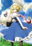  1girl alice_margatroid blonde_hair blue_eyes book clouds doll female hairband looking_back pantyhose poncho_(pixiv) poncho_(poncho) ribbon short_hair sky solo touhou wind 